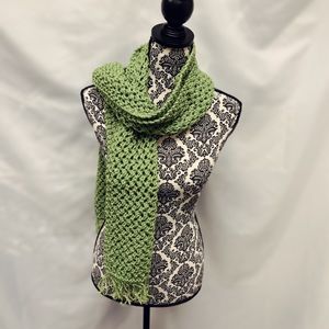 Handmade hand knit scarf - lime green